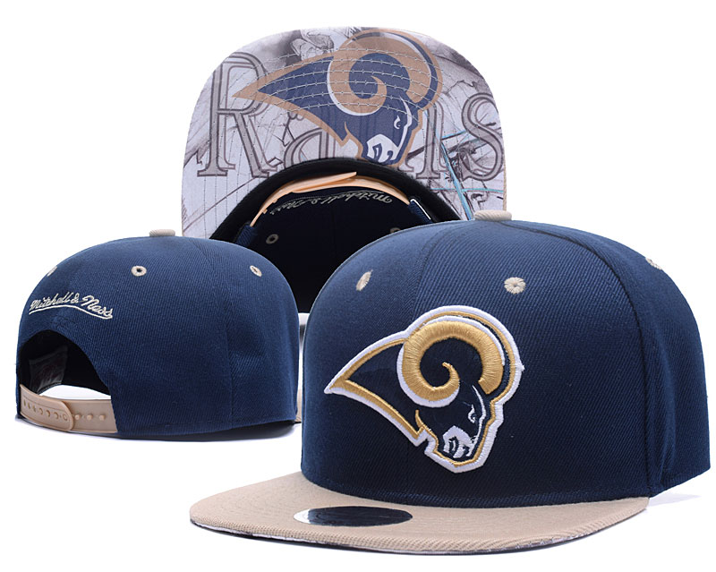 Rams Team Logo Navy Mitchell & Ness Adjustable Hat LH - Click Image to Close