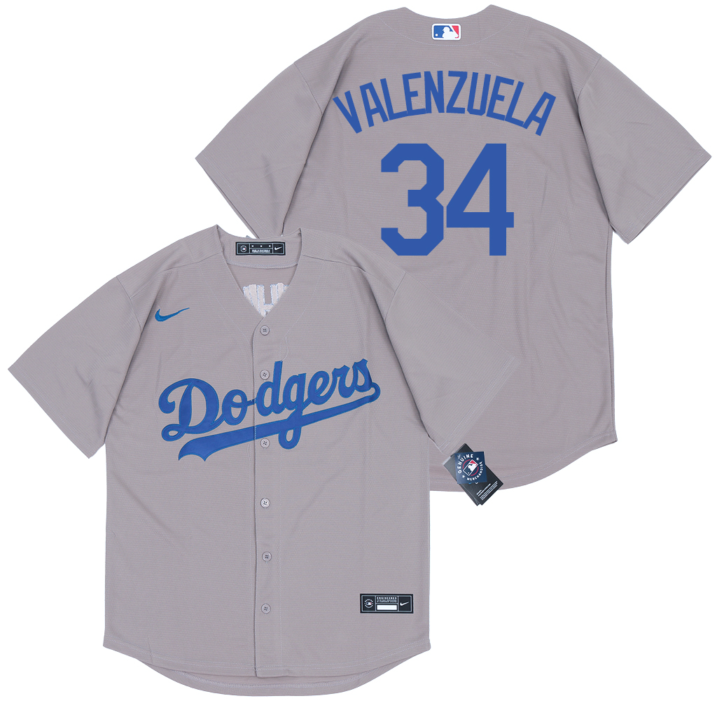 Dodgers 34 Fernando Valenzuela Gray 2020 Nike Cool Base Jersey - Click Image to Close