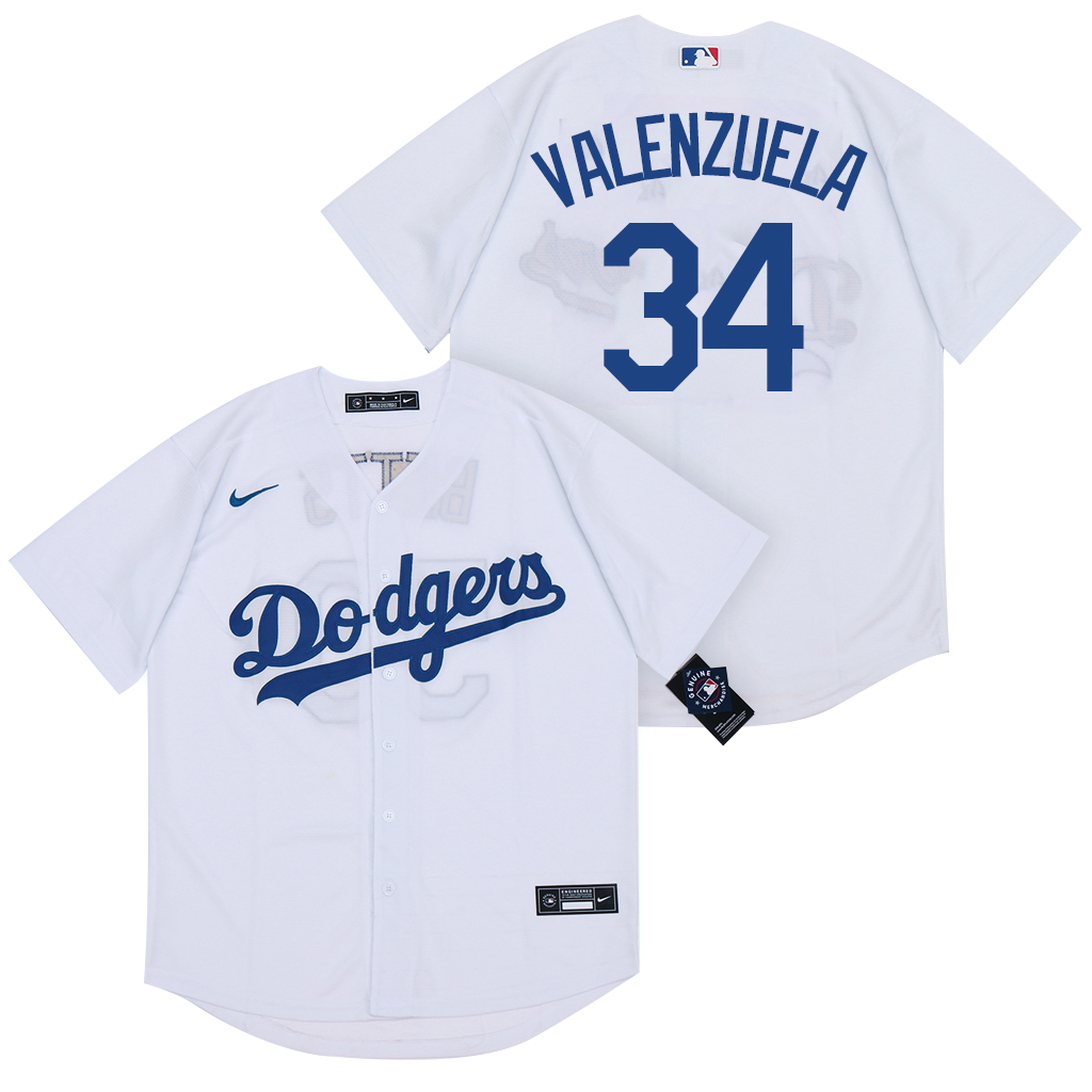 Dodgers 34 Fernando Valenzuela White 2020 Nike Cool Base Jersey - Click Image to Close