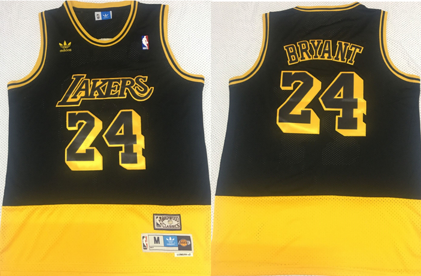 Lakers 24 Kobe Bryant Fluorescent Black Yellow Split Hardwood Classics Jersey - Click Image to Close
