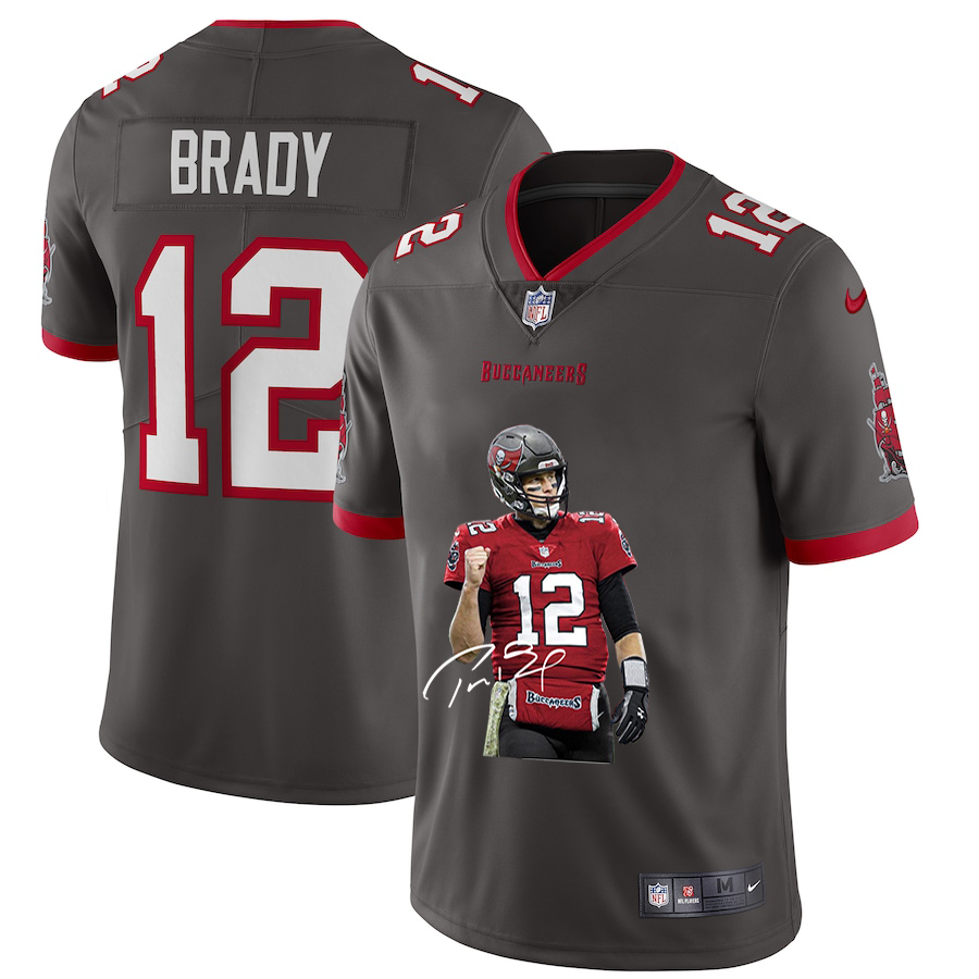 Nike Buccaneers 12 Tom Brady Gray Player Name Logo Vapor Untouchable Limited Jersey - Click Image to Close