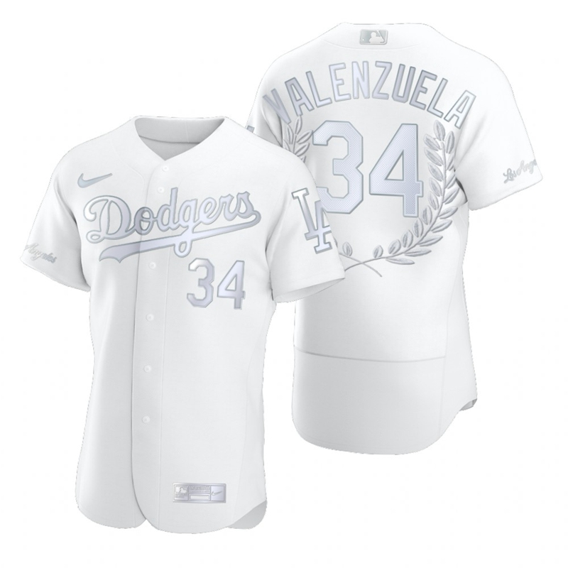 Dodgers 34 Fernando Valenzuela White Nike Flexbase Fashion Jersey