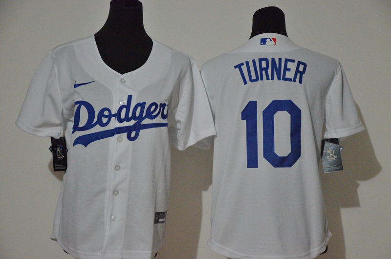 Dodgers 10 Justin Turner White Youth 2020 Nike Cool Base Jersey