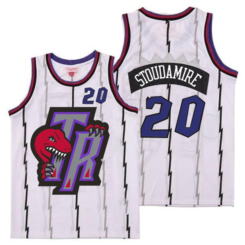 Raptors 20 Damon Stoudamire White Big Gray TR Logo Retro Jersey - Click Image to Close