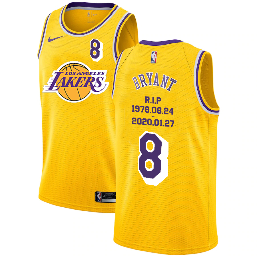 Lakers 8 Kobe Bryant Yellow Nike R.I.P Swingman Jersey - Click Image to Close