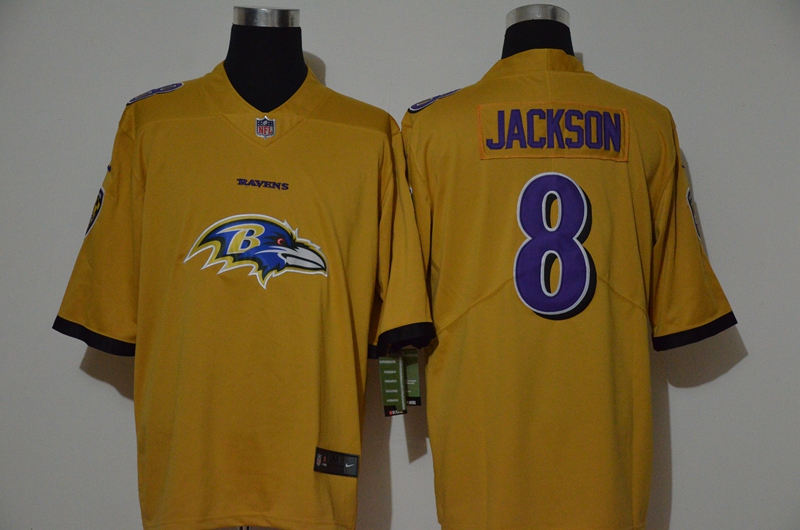 Nike Ravens 8 Lamar Jackson Yellow Team Big Logo Vapor Untouchable Limited Jersey
