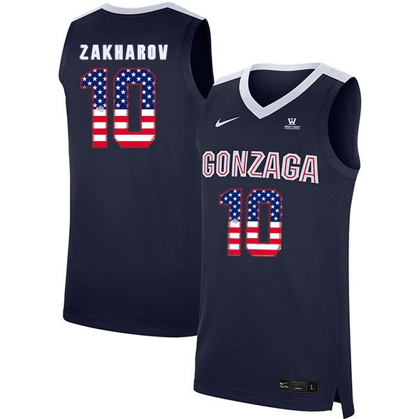 Gonzaga Bulldogs 10 Pavel Zakharov Navy USA Flag College Basketball Jersey