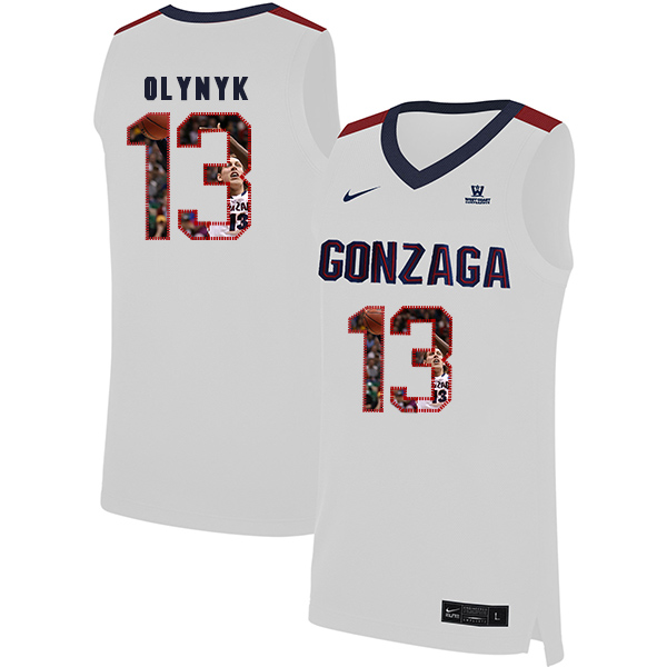 Gonzaga Bulldogs 13 Kelly Olynyk White Fashion College Basketball Jersey - Click Image to Close