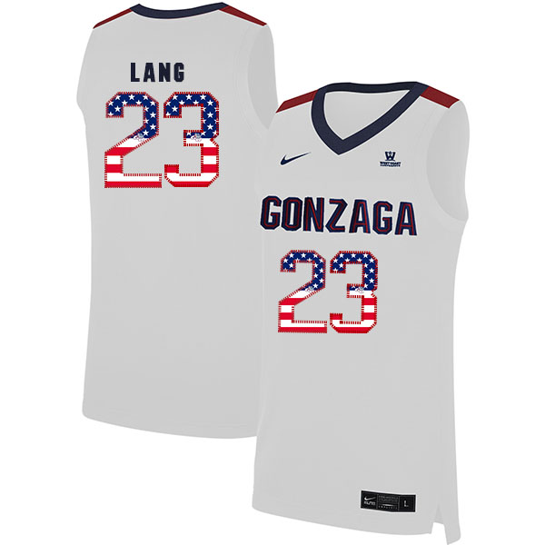 Gonzaga Bulldogs 23 Matthew Lang White USA Flag College Basketball Jersey
