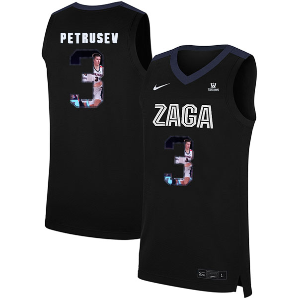 Gonzaga Bulldogs 3 Filip Petrusev Black Fashion College Basketball Jersey
