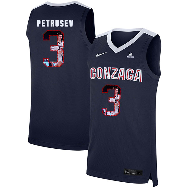 Gonzaga Bulldogs 3 Filip Petrusev Navy Fashion College Basketball Jersey
