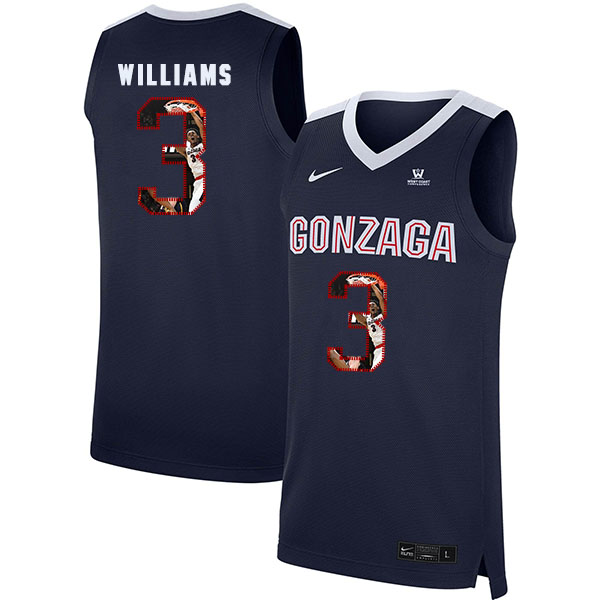 Gonzaga Bulldogs 3 Johnathan Williams Navy Fashion College Basketball Jersey