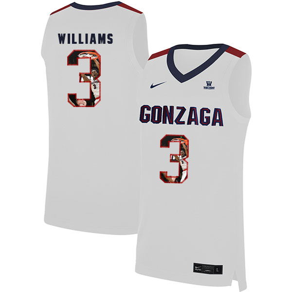 Gonzaga Bulldogs 3 Johnathan Williams White Fashion College Basketball Jersey