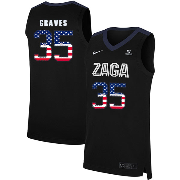 Gonzaga Bulldogs 35 Will Graves Black USA Flag College Basketball Jersey