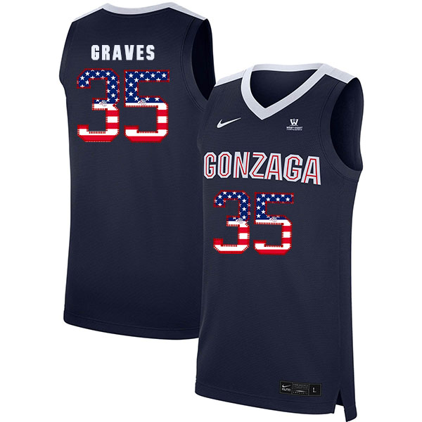 Gonzaga Bulldogs 35 Will Graves Navy USA Flag College Basketball Jersey