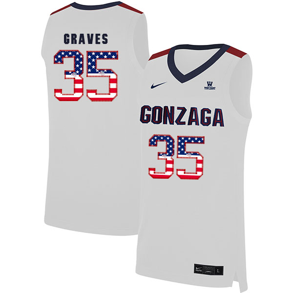 Gonzaga Bulldogs 35 Will Graves White USA Flag College Basketball Jersey