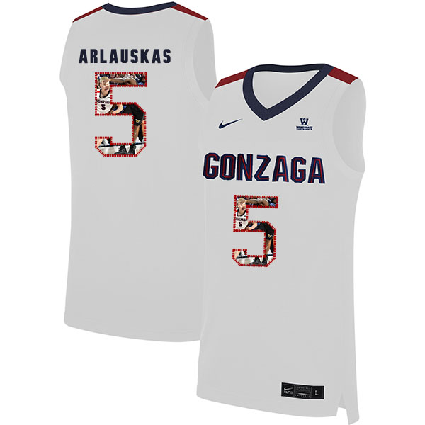 Gonzaga Bulldogs 5 Martynas Arlauskas White Fashion College Basketball Jersey