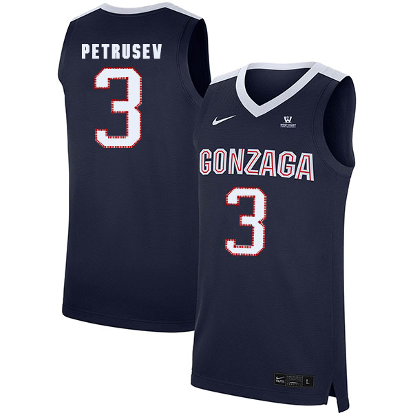 Gonzaga Bulldogs 3 Filip Petrusev Navy College Basketball Jersey