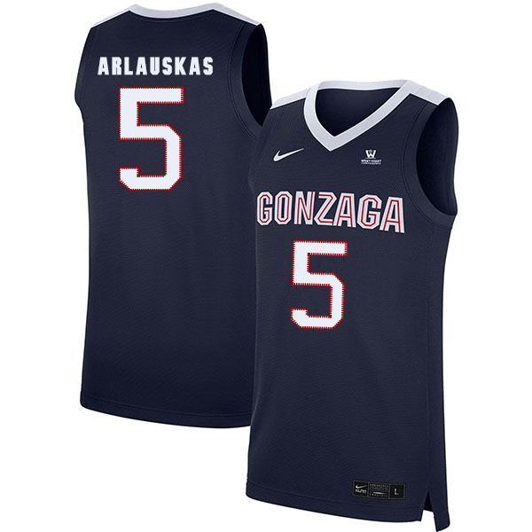 Gonzaga Bulldogs 5 Martynas Arlauskas Navy College Basketball Jersey