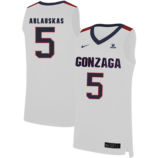 Gonzaga Bulldogs 5 Martynas Arlauskas White College Basketball Jersey