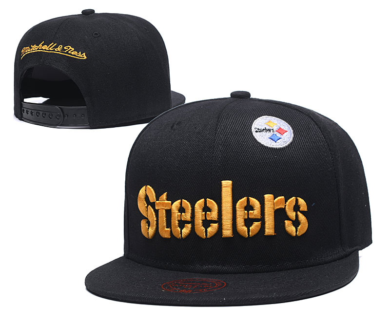 Steelers Team Logo Black Mitchell & Ness Adjustable Hat LT