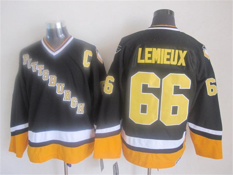 Penguins 66 Lemieux Black With C Patch Jerseys