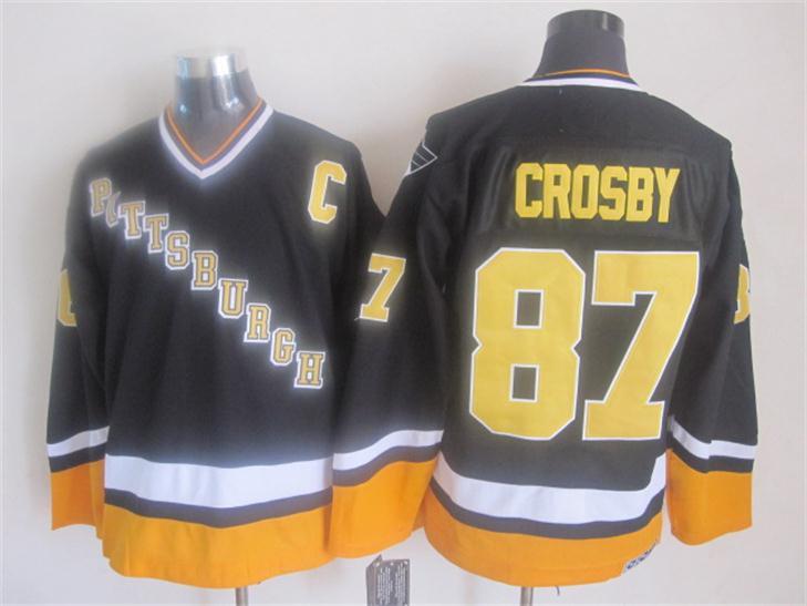 Penguins 87 Crosby Black With C Patch Jerseys