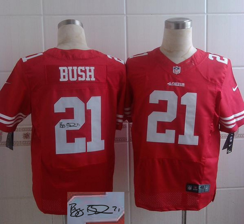Nike 49ers 21 Bush Red Elite Signature Edition Jersey