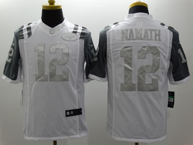Nike Jets 12 Namath White Platinum Limited Jersey