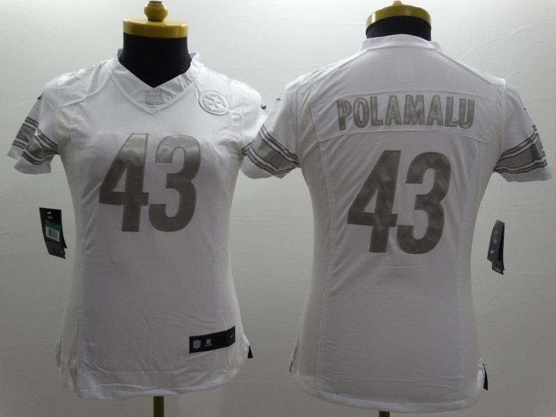Nike Steelers 43 Polamalu White Platinum Limited Women Jersey