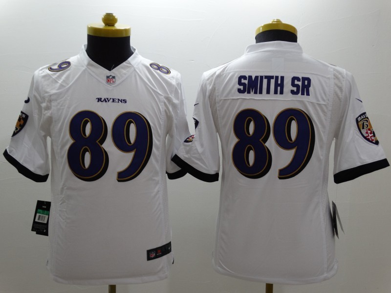 Nike Ravens 89 Smith Sr White Game Jersey