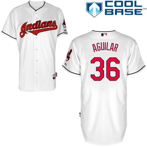 Indians 36 Aguilar White Cool Base Jerseys