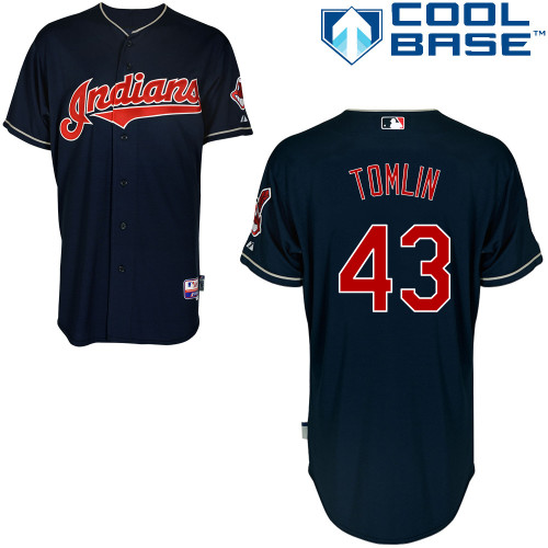 Indians 43 Tomlin Blue Cool Base Jerseys
