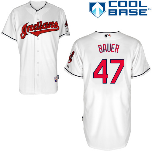Indians 47 Bauer White Cool Base Jerseys