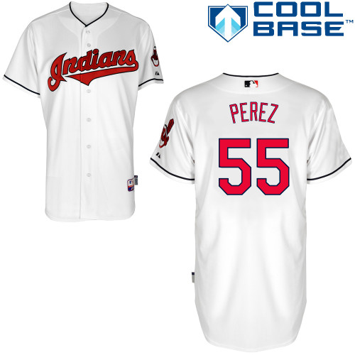Indians 55 Perez White Cool Base Jerseys