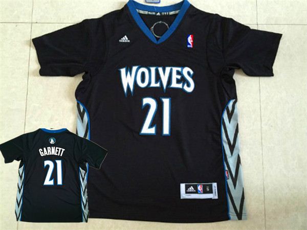 Timberwolves 21 Garnett Black Short Sleeve Jersey