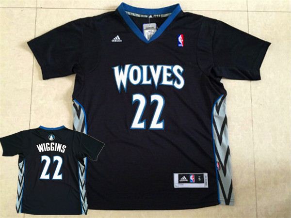 Timberwolves 22 Wiggins Black Short Sleeve Jersey