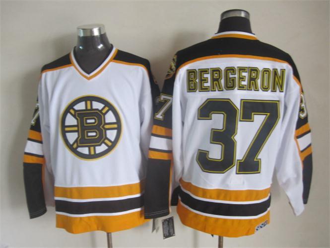 Bruins 37 Bergeron White Vintage CCM Jersey