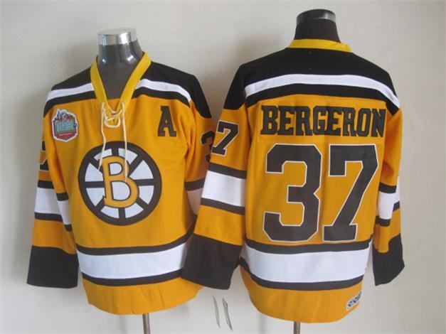 Bruins 37 Bergeron Yellow CCM Jersey