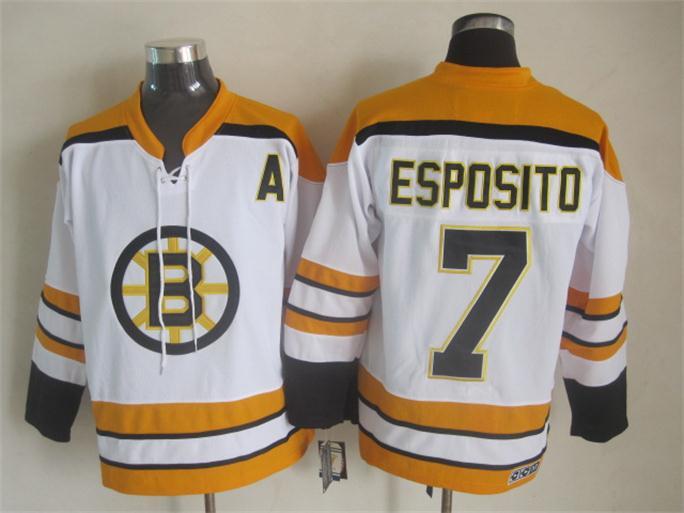 Bruins 7 Esposito White CCM Jersey