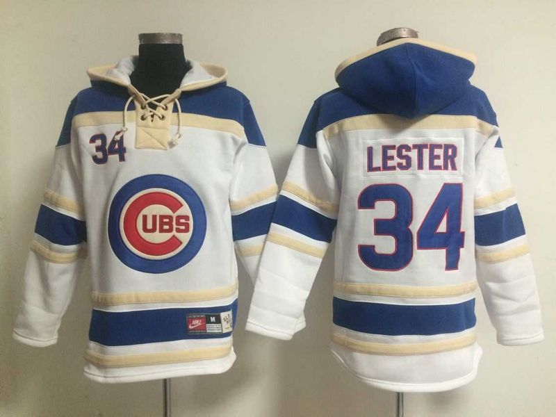 Cubs 34 Jon Lester White All Stitched Hooded Sweatshirt - Click Image to Close