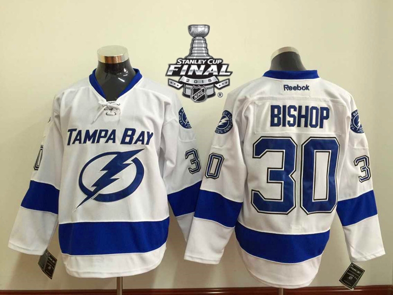 Lightning 30 Bishop White 2015 Stanley Cup Jersey