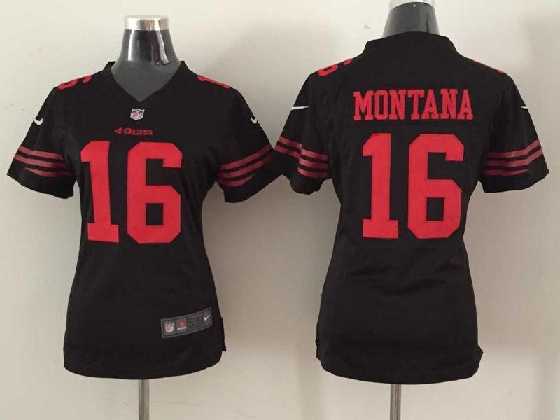 Nike 49ers 16 Montana Black Women Game Jersey