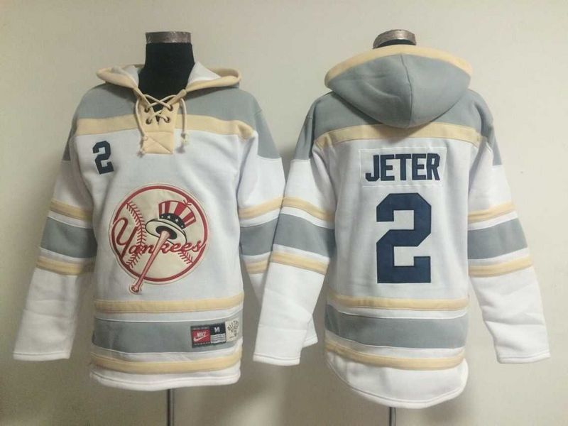 Yankees 2 Derek Jeter White All Stitched Hooded Sweatshirt - Click Image to Close