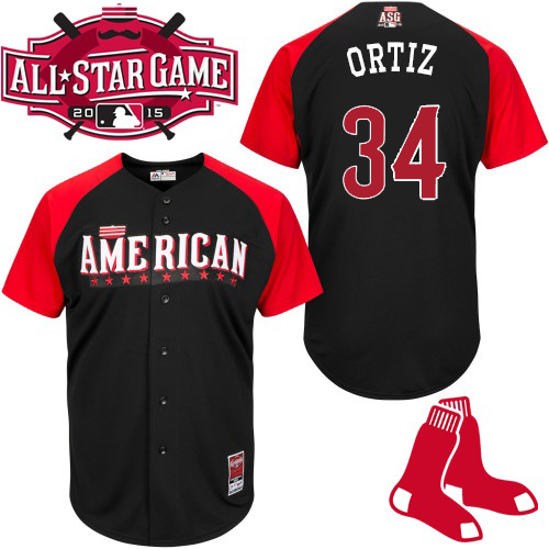 American League Red Sox 34 Ortiz Black 2015 All Star Jersey