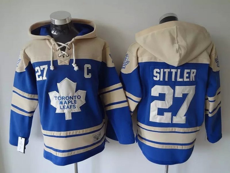 Maple Leafs 27 Darryl Sittler Blue All Stitched Hooded Sweatshirt