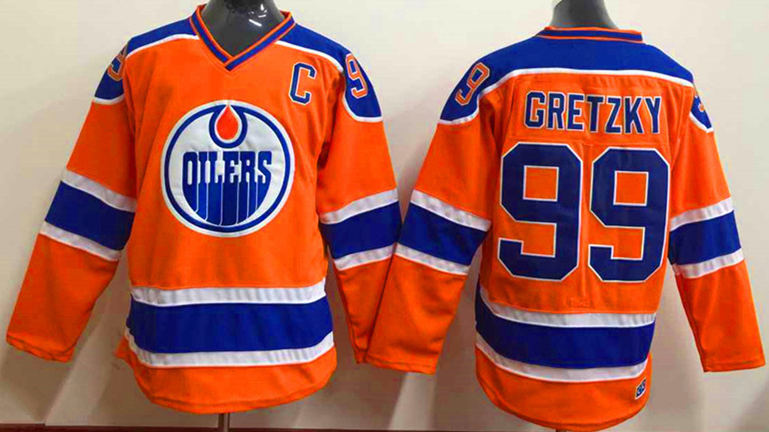 Oilers 99 Gretzky Orange Reebok Jersey