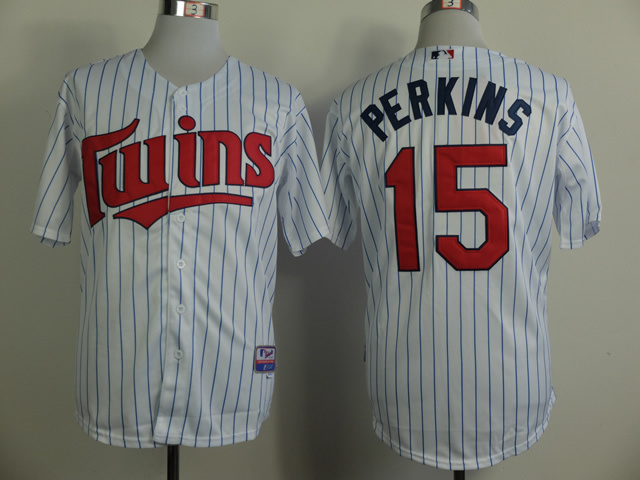 Twins 15 Perkins White Blue Stripe Jersey
