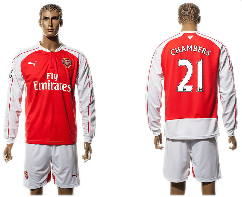 2015-16 Arsenal 21 CHAMBERS Home Long Sleeve Jersey