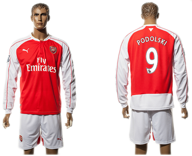 2015-16 Arsenal 9 PODOLSKI Home Long Sleeve Jersey
